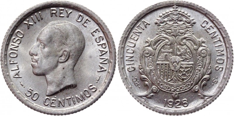 Spain 50 Centimos 1926
KM# 741; Silver 2,52g.; Alfonso XIII; UNC