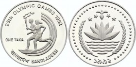 Bangladesh 1 Taka 1992
KM# 14; Silver Proof; Olympic Flame