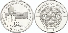 Bhutan 300 Ngultrums 1993
KM# 66; Silver Proof; Coronation Anniversary