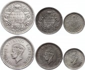 British India 1/4 - 1/2 - 1 Rupee 1942 -44
KM# 547 - 552 - 557.1; George VI; Silver; XF-AUNC