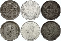 British India 3 x 1 Rupee 1901 - 1945
KM# 492 & 557.1; Silver