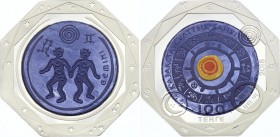 Kazakhstan 100 Tenge 2018
Bi-Metallic Tantalum (.999) 15g Center in Silver (.925) 10g Ring; Total Weight 25g 38.61mm; Zodiac Signs - Aries; Mintage 1...