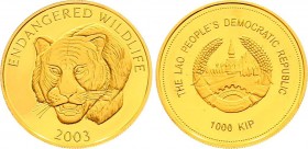 Lao 1000 Kip 2003
KM# ?; Gold 1,24g. 0.999; Tiger
