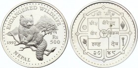 Nepal 500 Rupee 1992
KM# 1090; Silver Proof; Panda