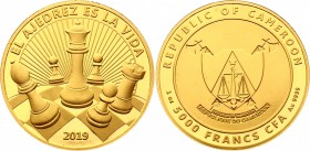Cameroon 5000 Francs CFA 2019 Chess
Gold (.999), 1Oz. Proof. Mintage 5000. Original box & COA.