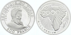 Chad 500 Francs 2000
KM# 17; Silver Proof; Millennium
