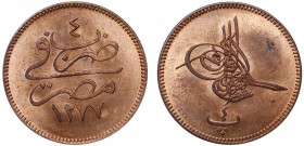 Egypt 4 Para 1863 AH 1277/4
KM# 240; Red Bronze 2.48g 22mm; Mint Luster; Rare in this Condition; UNC