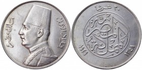 Egypt 20 Piastres 1929
KM# 352; Silver 28,07g.; Fuad I; AUNC