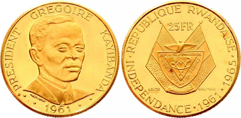 Rwanda 25 Francs 1965
KM# 2; 4th Anniversary of Independence. President Gregoir...