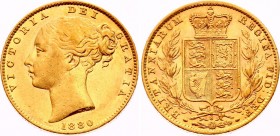 Australia 1 Sovereign 1880 S
KM# 6; Gold (.917), AUNC.