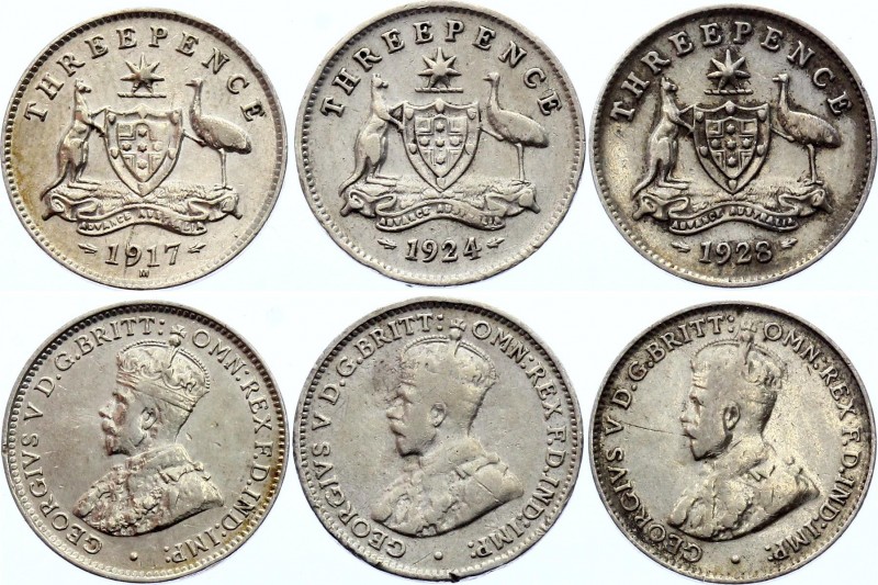 Australia 3 x 3 Pence 1917-26
KM# 24; George V; Silver; VF-XF