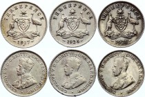 Australia 3 x 3 Pence 1917-26
KM# 24; George V; Silver; VF-XF