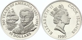Cook Islands 50 Dollars 1990
KM# 45; Silver Proof; Sir Francis Drake