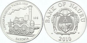 Nauru 10 Dollar 2010
KM# 88; Silver Proof; Locomotive Saxonia