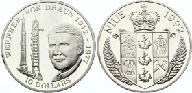 Niue 10 Dollar 1992
KM# 86; Silver Proof; Werner von Braun; Space Flights