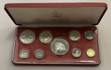 Bahamas Annual Set of 9 Coins 1974
KM# PS10; KM# 59-67a; Silver Proof; 90 g. Fine; In Original Box & Certificate