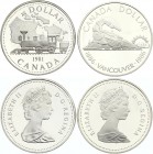 Canada Lot 2 x 1 Dollar 1981 - 1986
KM# 130,149; Two Proof Silver Coins; Railway Engines