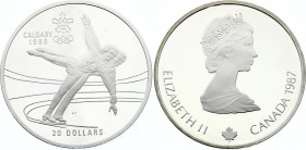 Canada 20 Dollars 1987
KM# 155; Silver Proof; 1988 Winter Olympics, Calgary - Ice Skating; With Original Box