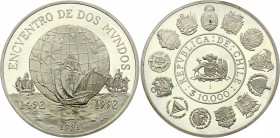 Chile 10000 Pesos 1991
KM# 230; Silver; Ibero - American Series