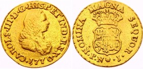 Colombia 2 Escudos 1770 PN J
KM# 36.2; Carlos III portrait of Fernando VI. Overdate. Gold (.917), 6.76g.