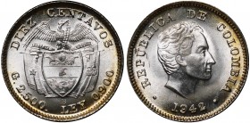 Colombia 10 Centavos 1942 В
КМ# 196; Silver; Mint Bogota; Full Mint Luster; ВUNС