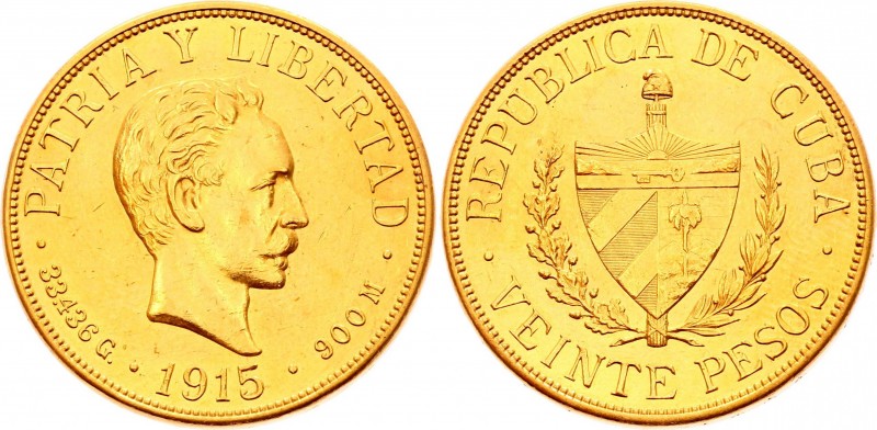 Cuba 20 Pesos 1915
KM# 21; Jose Marti; Gold (.900) 33.4g. UNC