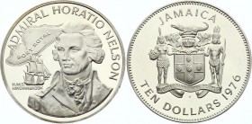 Jamaica 10 Dollar 1976
KM# 71a; Silver 43g; Admiral Horatio Nelson
