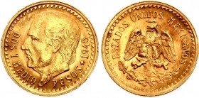 Mexico 2-1/2 Pesos 1945
KM# 463; Gold (.900) 2.06g; AUNC