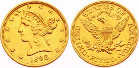 United States 5 Dollars 1898
KM# 101; Gold (.900), 8.36g. AU-UNC.