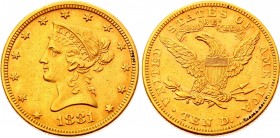 United States 10 Dollars 1881
KM# 102; Eagle - Coronet Head. Gold (.900), 16.71g. XF+