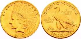 United States 10 Dollars 1910
KM# 130; Indian Head - Eagle (with motto); Gold (.900), 16.71g. AUNC.