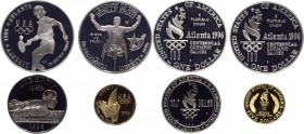 United States Atlatla Olympic Games 4 Coins Set with 5 Gold Dollars 1996 S Original Box & Certificate
KM# 267-268-269-274; Copper-Nickel; Silver; Gol...