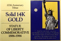 United States Solid 14K Gold Statue of Liberty 1986
In Original Package - Certifcate; Gold 3.36g
