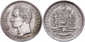 Venezuela 1 Bolivar 1960
KM# 37a; Silver 4,99g.; AUNC