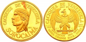 Venezuela 60 Bolivares 1961
X# MB109; Series: 16th Century Chiefs, 1955-1960; Sorocaima; Gold (900) 22.20g. Proof.