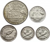 Australia - New Zeland Lot of 5 Silver Coins 1939 -51
3 Pence - 3 Pence - 6 Pence - 6 Pence - 1 Florin; George VI; Silver; VF-XF