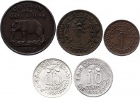 Ceylon Lot of 5 Coins with Silver 1815 -1925
Various Dates & Denominations; Copper; Silver; VF-XF