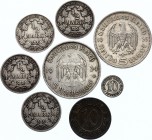 Germany - Empire Lot of 8 Coins 1906 - 1935
Mostly Silver; Various Dates & Denominations