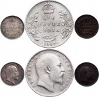 Great Britain - British India Lot of 3 Coins with Silver 1902 -07
1/3 Farthing - 2 Annas - 1 Rupee; Bronze; Silver; XF-AUNC