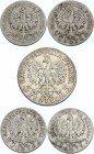 Poland Lot of 5 Coins 1932 - 1934
2 & 5 Zlotych 1932 - 1934; Silver