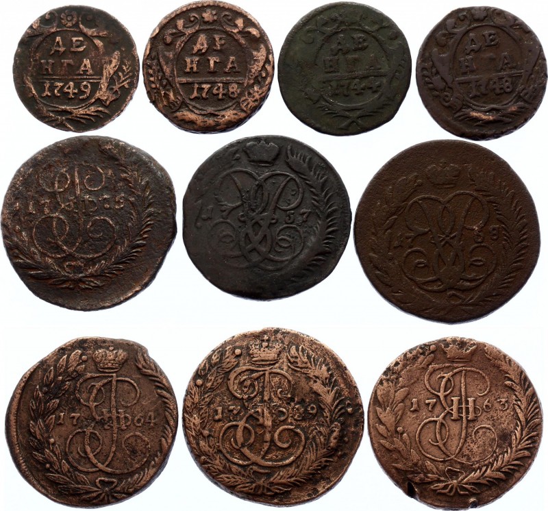 Russia Lot of 10 Coins 1744 -1789
Various Dates & Denominations; F-VF