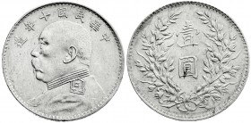 CHINA und Südostasien
China
Republik, 1912-1949
Dollar (Yuan) Jahr 10 = 1921, Präsident Yuan Shih-kai.
sehr schön/vorzüglich, kl. Randfehler