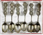 CHINA und Südostasien
China
Varia
Set von 6 Glückwunschlöffeln, Silber mit jeweils 3 Zeichen. Hersteller H.K. Gesamtgewicht ca. 70 Gramm. In Schatu...