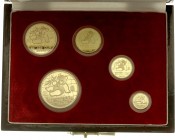 CHINA und Südostasien
China
Volksrepublik, seit 1949
GOLD-Panda Proof Set (P) 1989 P. 5 Münzen zu 5 Y.(1/20 Unze), 10 Y.(1/10 Unze), 25 Y.(1/4 Unze...
