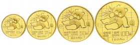 CHINA und Südostasien
China
Volksrepublik, seit 1949
GOLD-Panda Proof Set (P) 1989 P. 4 Münzen zu 10 Y.(1/10 Unze), 25 Y.(1/4 Unze), 50 Y.(1/2 Unze...