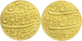 CHINA und Südostasien
Indien-Britisch
Bengalen
Mohur GOLD 1781 (Jahr 19), AH 1202, Murshidabad. 12,32 g. 996/1000.
vorzüglich, min. wellig, kl. Ra...