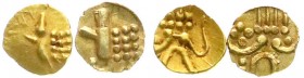 CHINA und Südostasien
Indien-Travankur
2 X Fanam GOLD, ab 1881. Zusammen 0,76 g.
vorzüglich