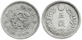 CHINA und Südostasien
Japan
Mutsuhito (Meiji), 1867-1912
5 Sen Jahr 10 = 1877. fast Stempelglanz
