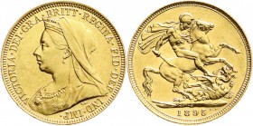 Ausländische Goldmünzen und -medaillen
Australien
Victoria, 1837-1901
Sovereign 1895 S, Sydney. 7,98 g. 917/1000.
vorzüglich/Stempelglanz