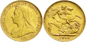 Ausländische Goldmünzen und -medaillen
Australien
Victoria, 1837-1901
Sovereign 1895 M, Melbourne. 7,98 g. 917/1000.
gutes vorzüglich
